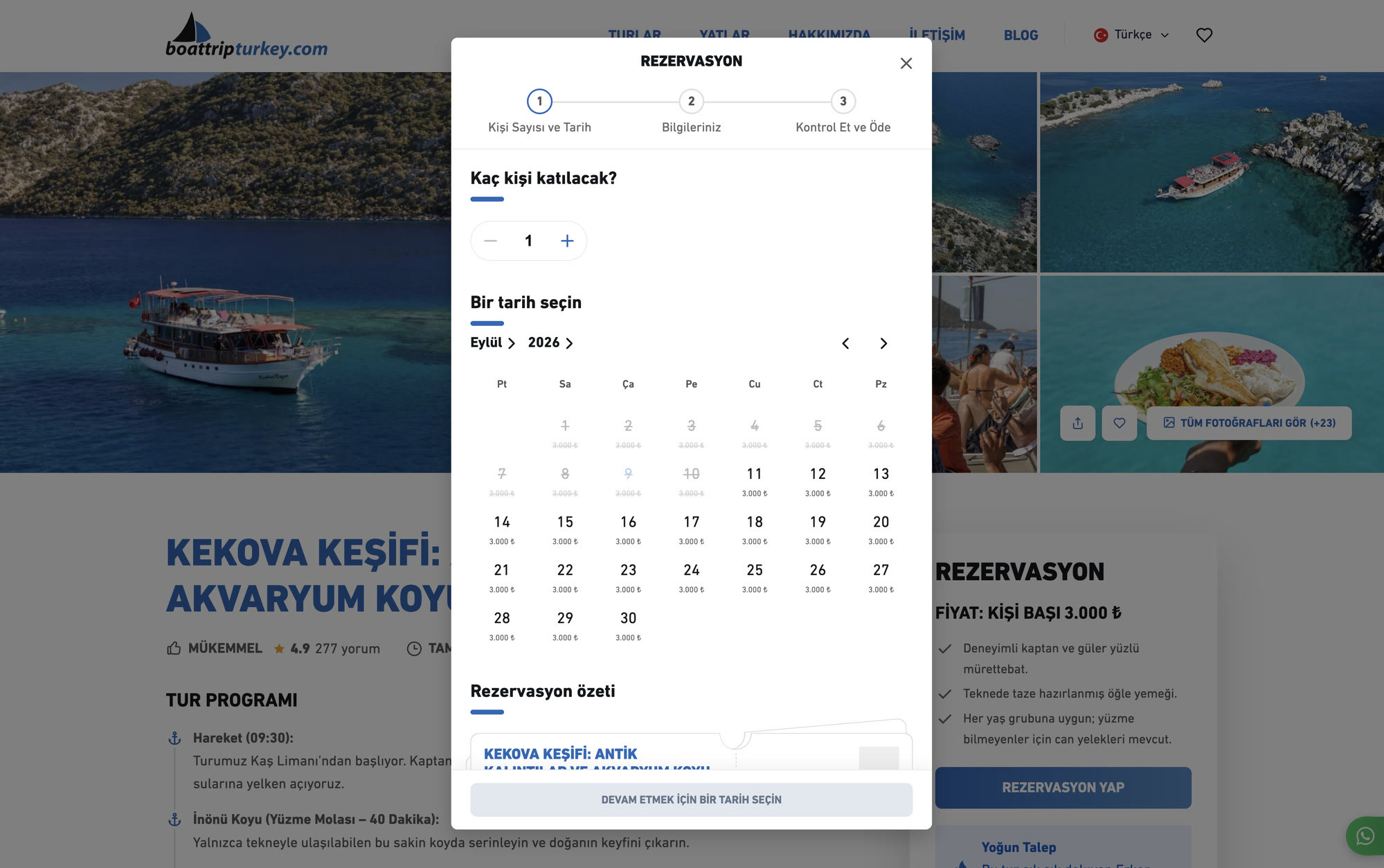 BoatTripTurkey — booking flow