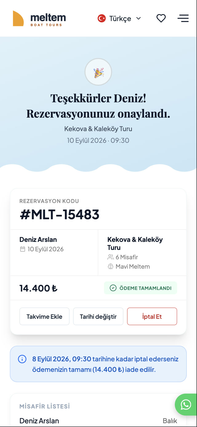 Booking self-service page
